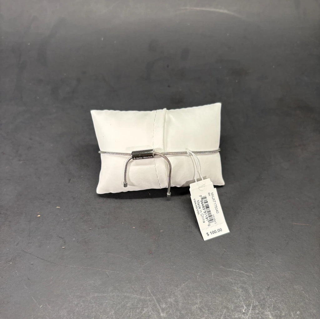 MICHAEL KORS Silver Tone Crystal Pave' Heart Logo Slider Bracelet