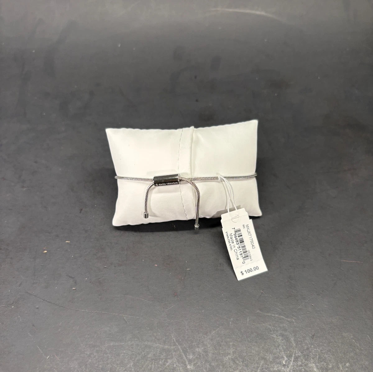 MICHAEL KORS Silver Tone Crystal Pave' Heart Logo Slider Bracelet