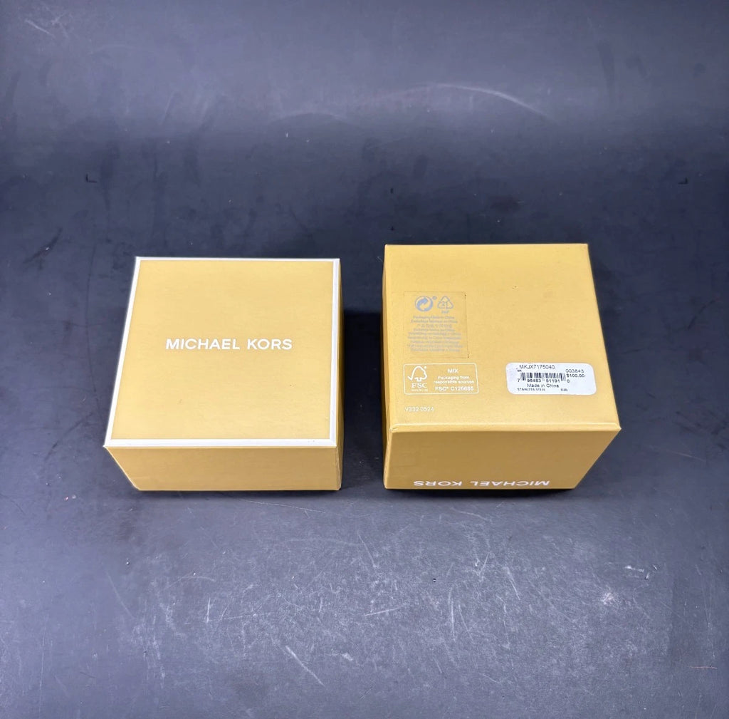 MICHAEL KORS Silver Tone Crystal Pave' Heart Logo Slider Bracelet